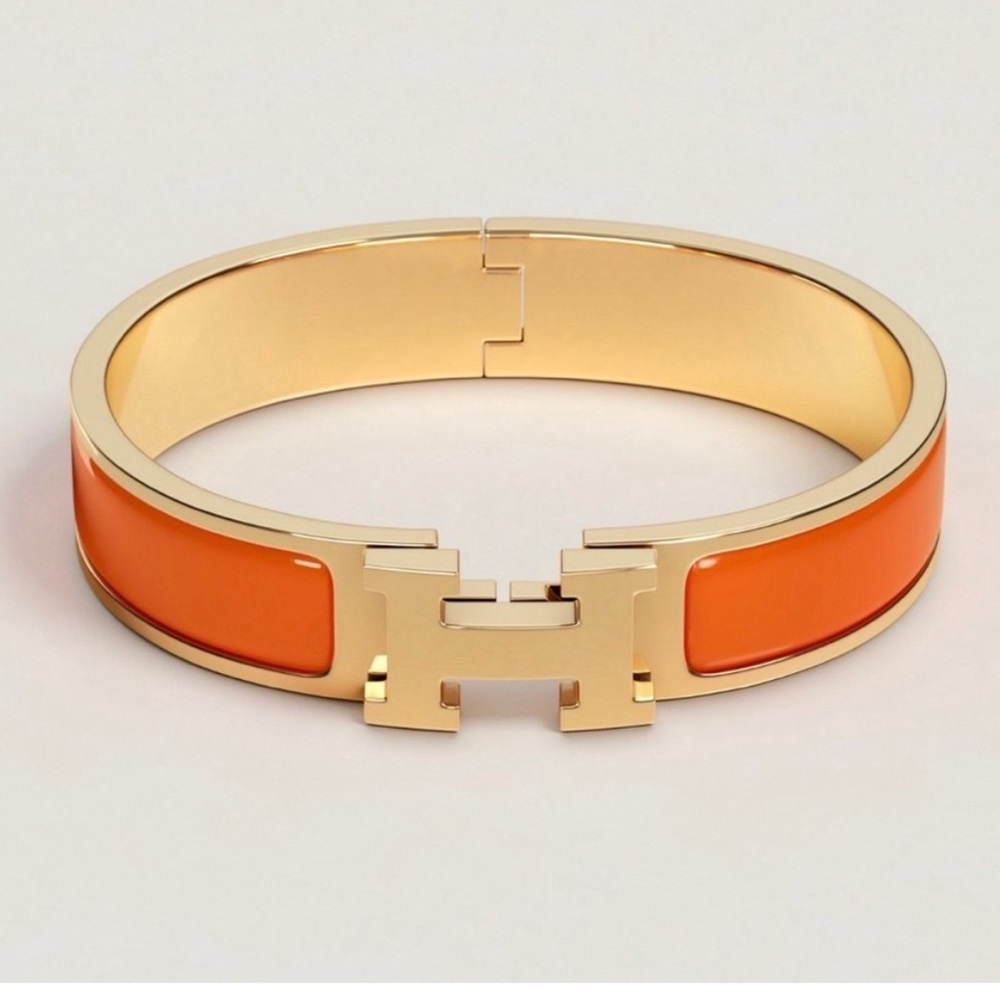 Orange Clic H Gold-Plated Enamel Bracelet